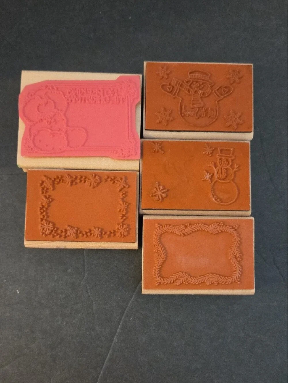 Holiday Snowman Wooden Rubber Stamps Set - 5 Stamps